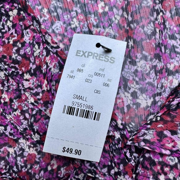 Express Sheer Floral Ruffle Blouse Top NWT Size Small - Picture 5 of 9
